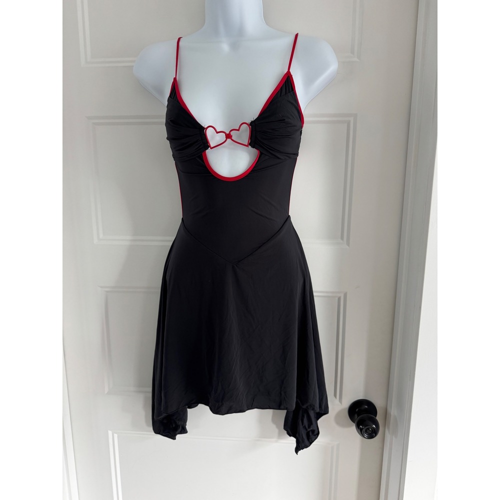 Oh Polly Black Red Heart Cutout Mini Dress Open Back Size 0 - Picture 3 of 10